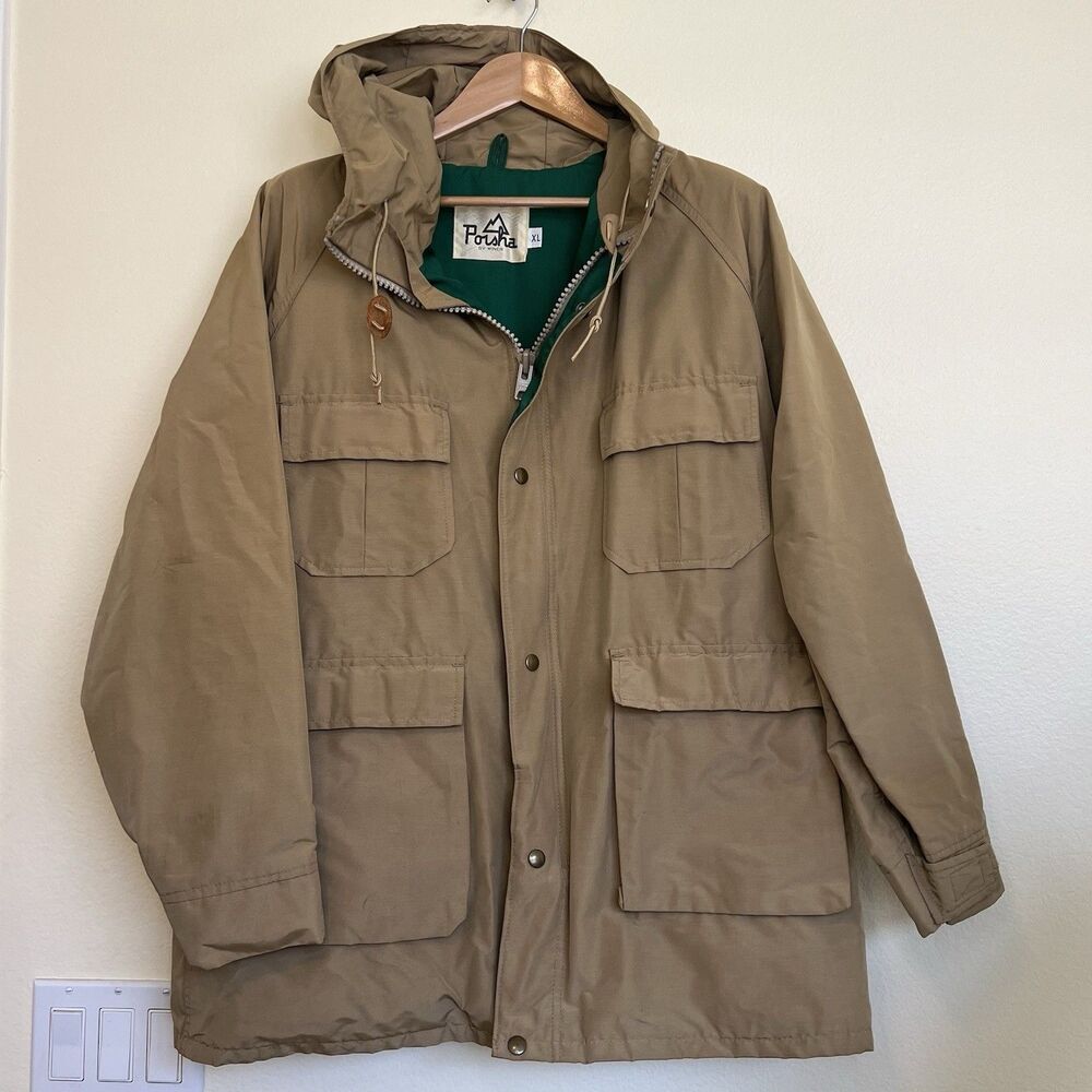 Vtg 80S Porsha by Winer Trench Coat Khaki Green Lined‎ Sz XL